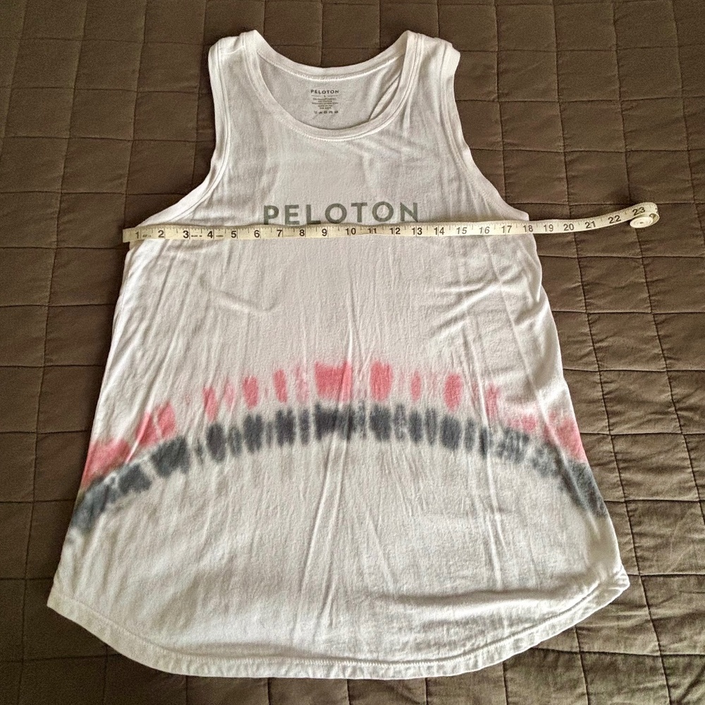 Peloton White Tank Top with Pink and Gray Tie-Dye